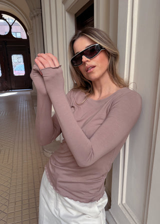 Longsleeve z wiskozy No. 5 Beige Café Lavamme