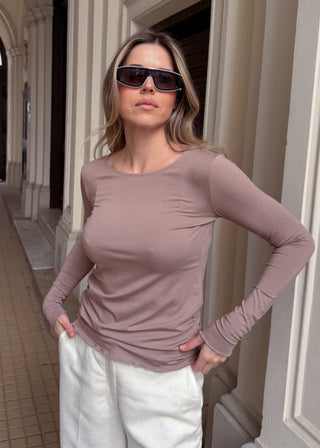 Longsleeve z wiskozy No. 5 Beige Café Lavamme